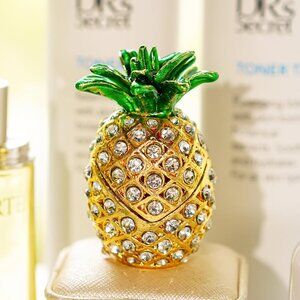 Cloisonne Pineapple Trinket Jewelry Box with Gold and Rhinestones